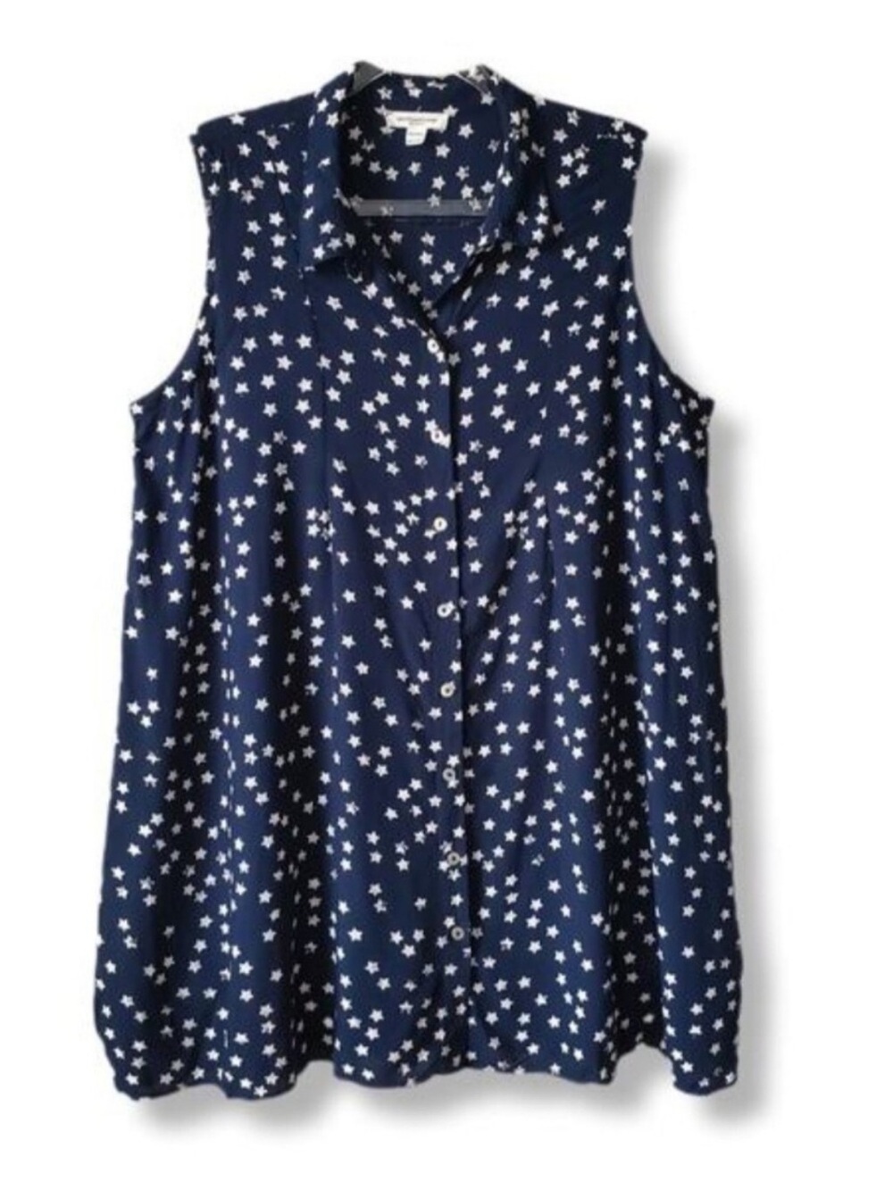beachlunchlounge size medium Navy and White Star Sleeveless Button Down dress